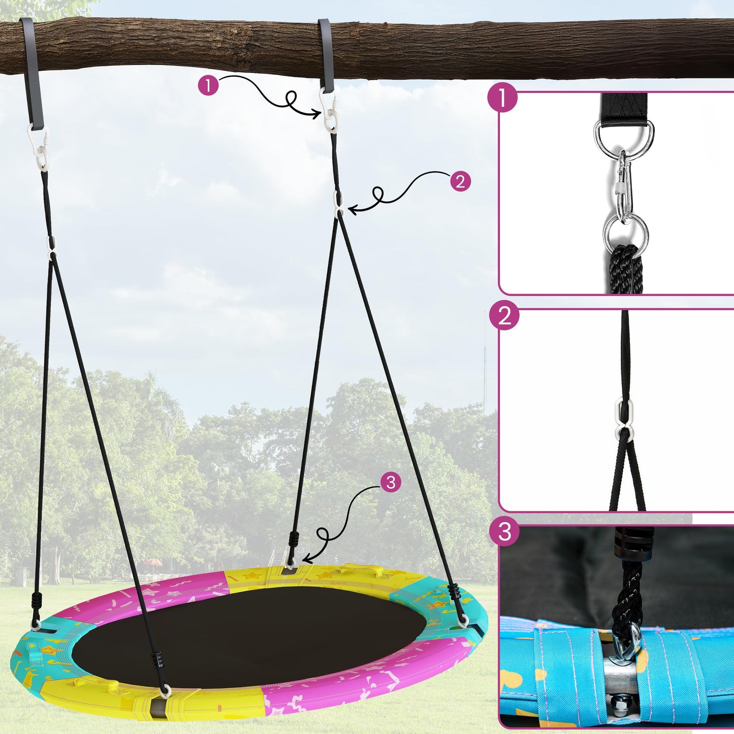 LAMERGE Tree Saucer Swing 43in / 48in – ASTM Approved, 900lb Capacity, Waterproof UV-Resistant Mat