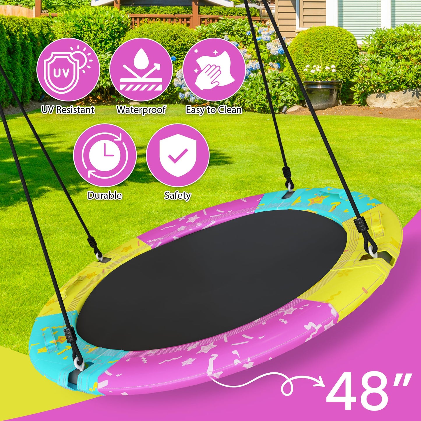 LAMERGE Tree Swing 43''/48'' Saucer Swing – ASTM F963-23, 900lb Capacity, Waterproof & UV-Resistant Mat