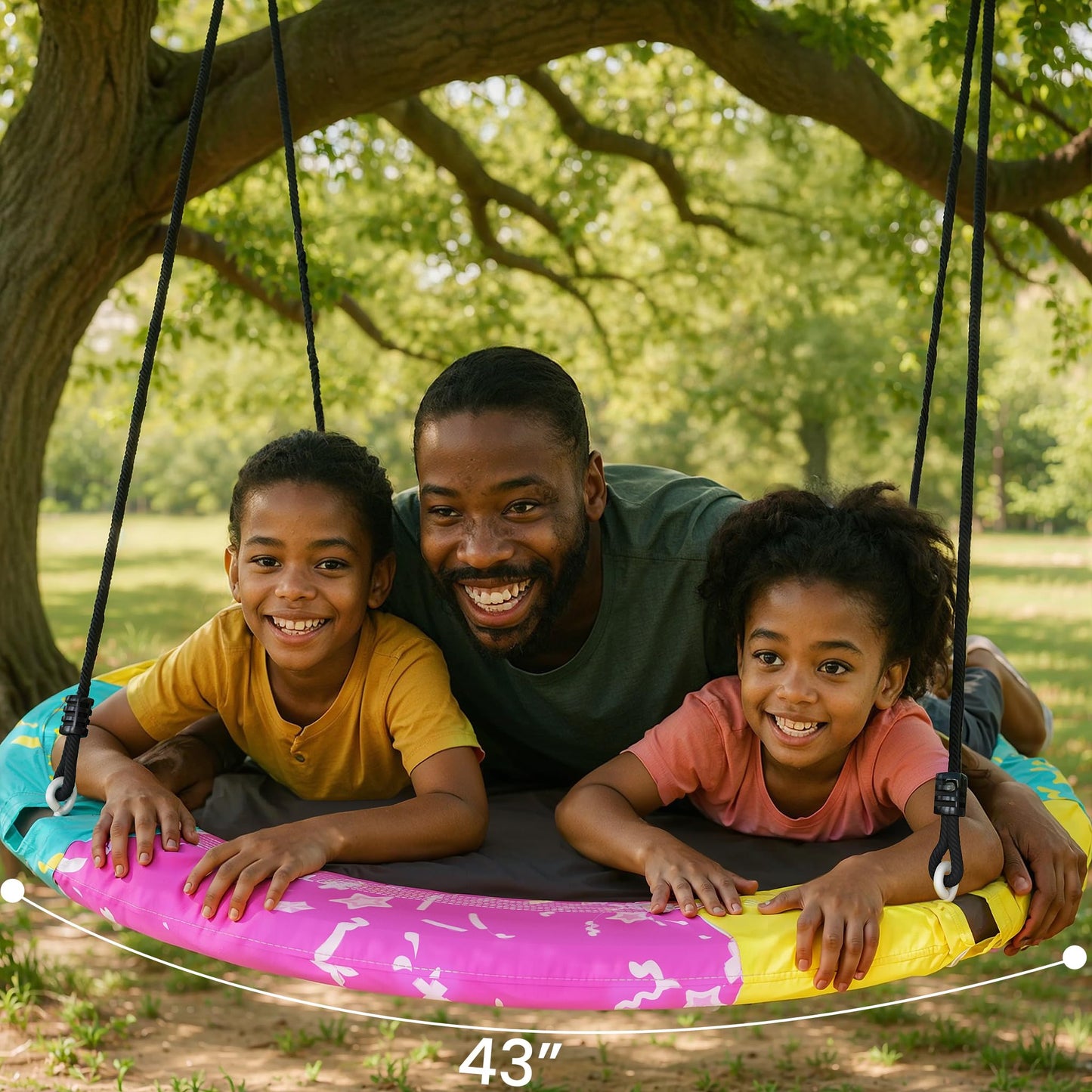 LAMERGE Tree Saucer Swing 43in / 48in – ASTM Approved, 900lb Capacity, Waterproof UV-Resistant Mat