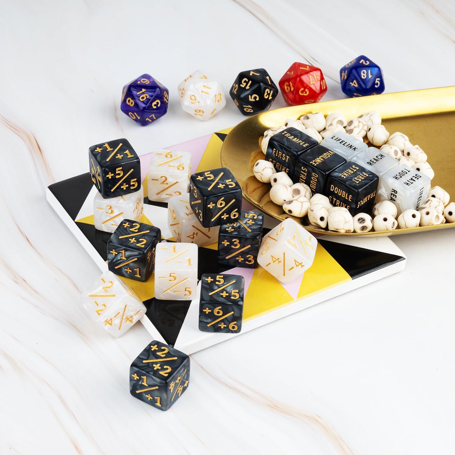LAMJAM 65-Piece MTG Dice Counters Set: +1 Buff Tokens, Shield Dice & Keyword Dice for MTG, TCG & Card Games