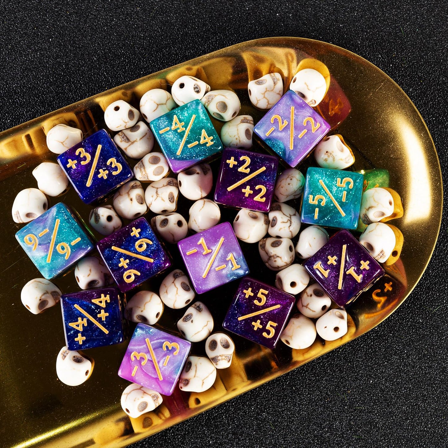 LAMJAM 24-Piece MTG Dice Counters Set + 1 D6 Life Tokens, Blue & Purple – Card Game Accessory