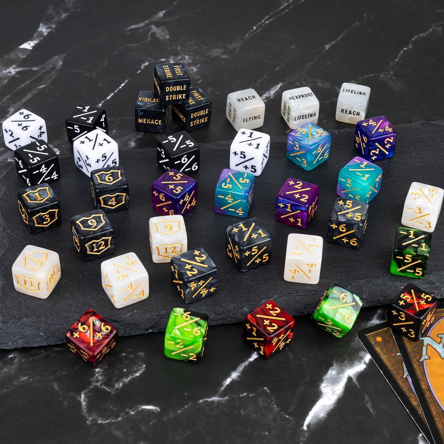 LAMJAM 78-Piece MTG Dice Counters Set with +1/+1 Buff Tokens | Acrylic Card Game Accessories