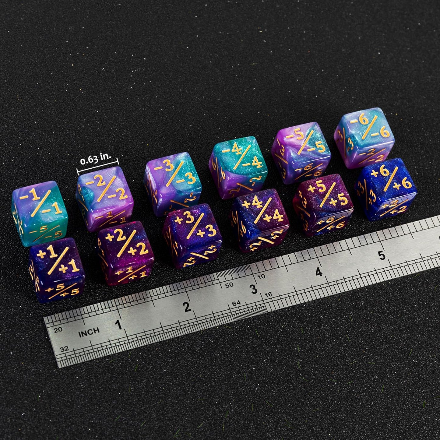 LAMJAM 24-Piece MTG Dice Counters Set + 1 D6 Life Tokens, Blue & Purple – Card Game Accessory