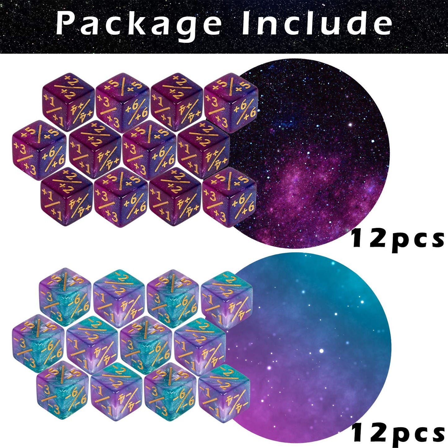 LAMJAM 24-Piece MTG Dice Counters Set + 1 D6 Life Tokens, Blue & Purple – Card Game Accessory
