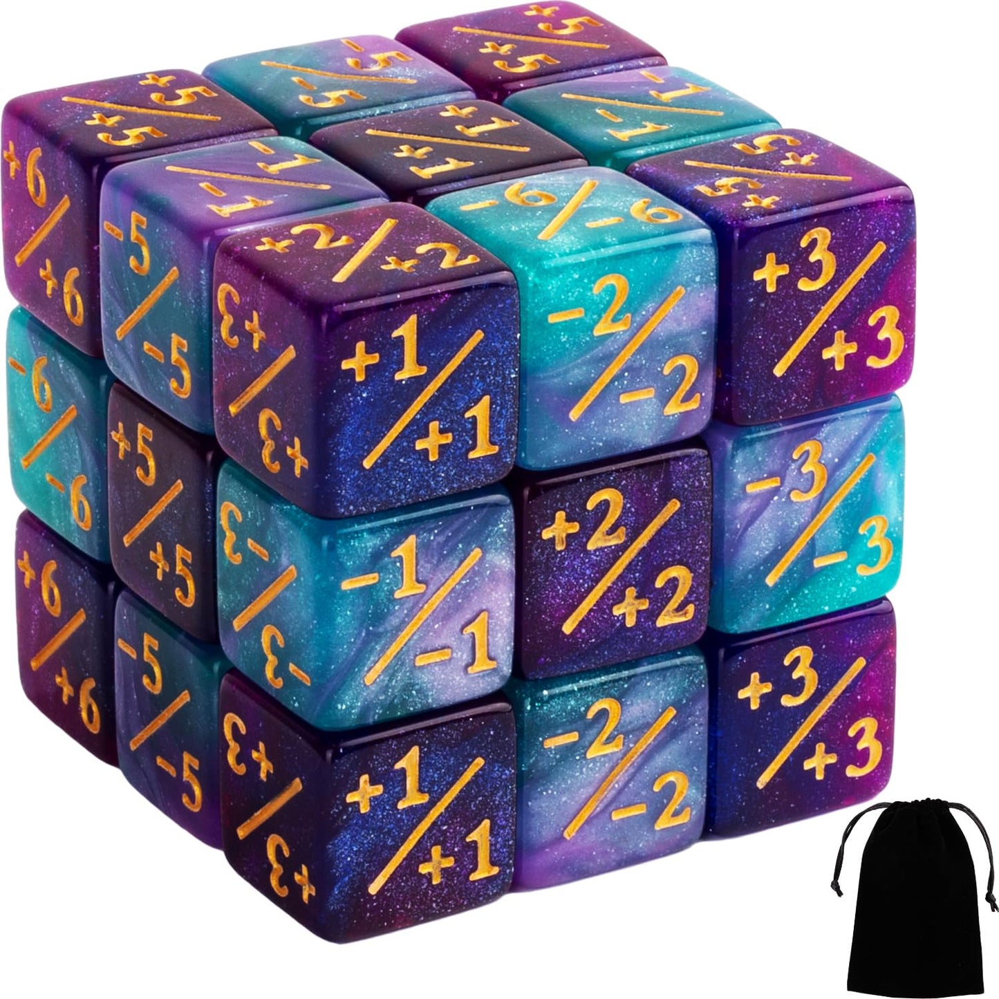 LAMJAM 24-Piece MTG Dice Counters Set + 1 D6 Life Tokens, Blue & Purple – Card Game Accessory