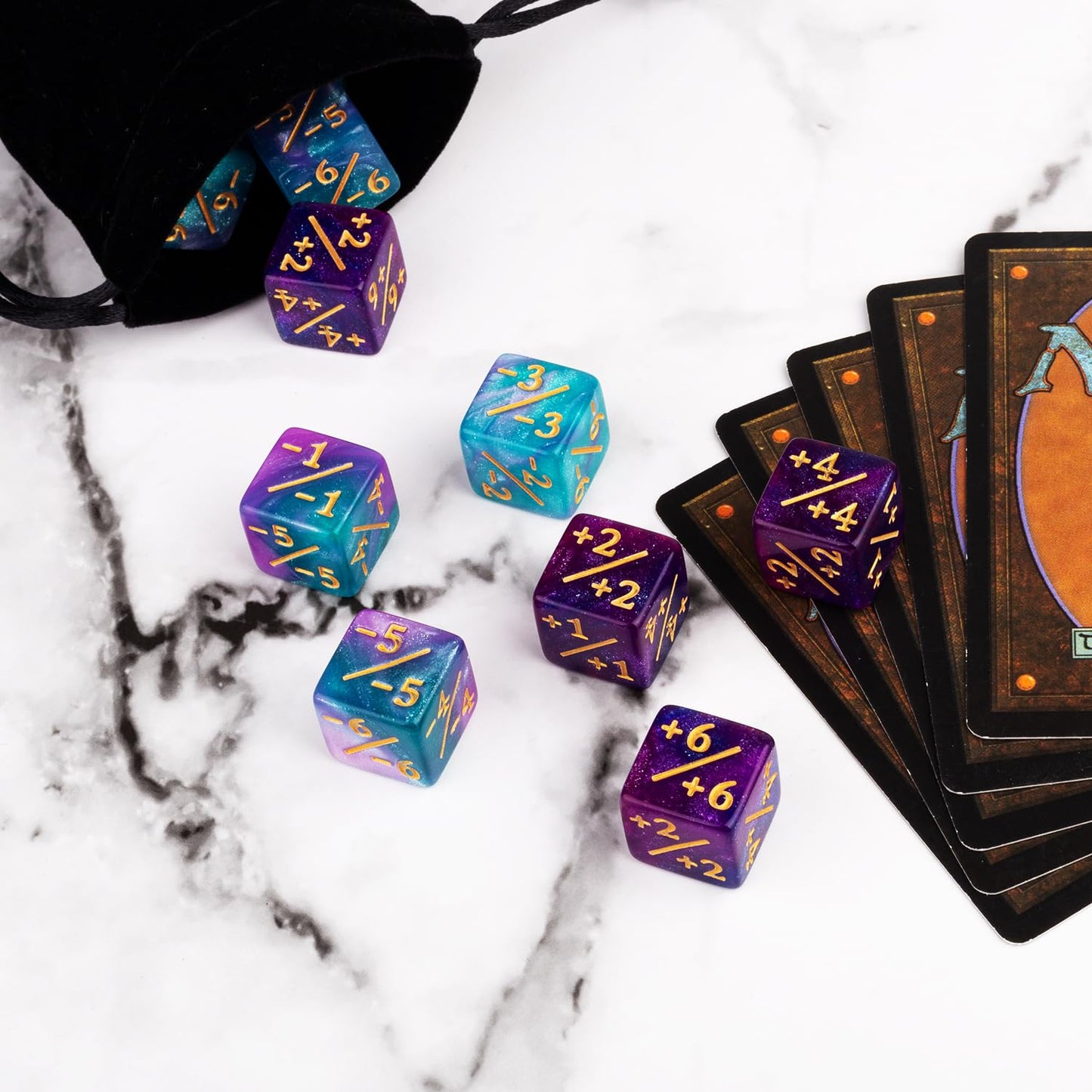 LAMJAM 24-Piece MTG Dice Counters Set + 1 D6 Life Tokens, Blue & Purple – Card Game Accessory