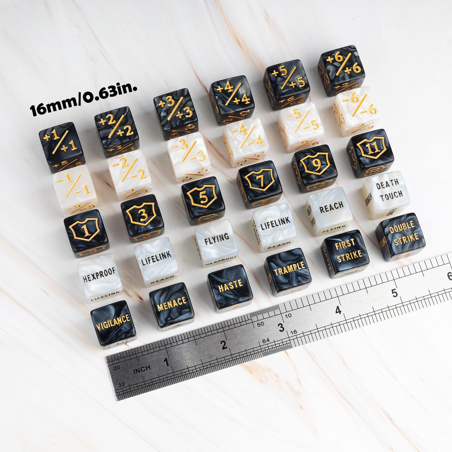 LAMJAM 65-Piece MTG Dice Counters Set: +1 Buff Tokens, Shield Dice & Keyword Dice for MTG, TCG & Card Games