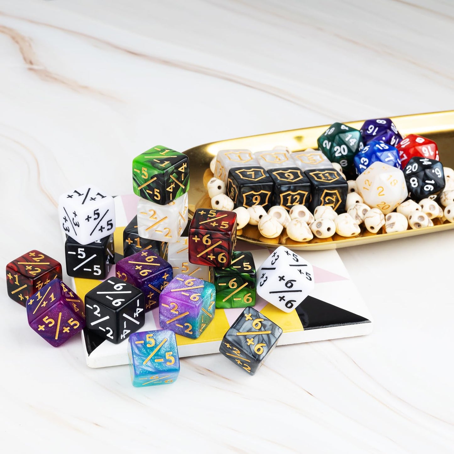 LAMJAM 78-Piece MTG Dice Counters Set with +1/+1 Buff Tokens | Acrylic Card Game Accessories