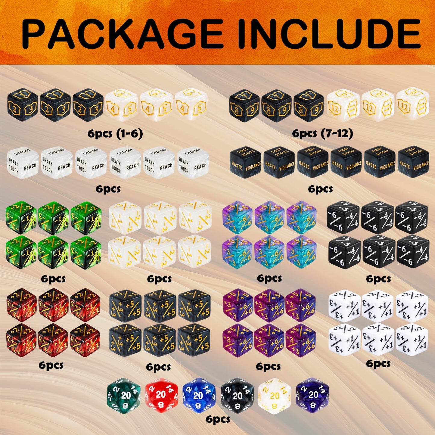 LAMJAM 78-Piece MTG Dice Counters Set with +1/+1 Buff Tokens | Acrylic Card Game Accessories