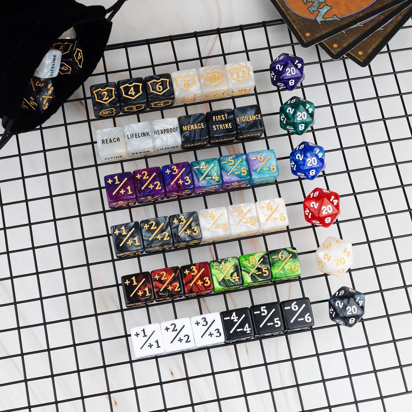 LAMJAM 78-Piece MTG Dice Counters Set with +1/+1 Buff Tokens | Acrylic Card Game Accessories