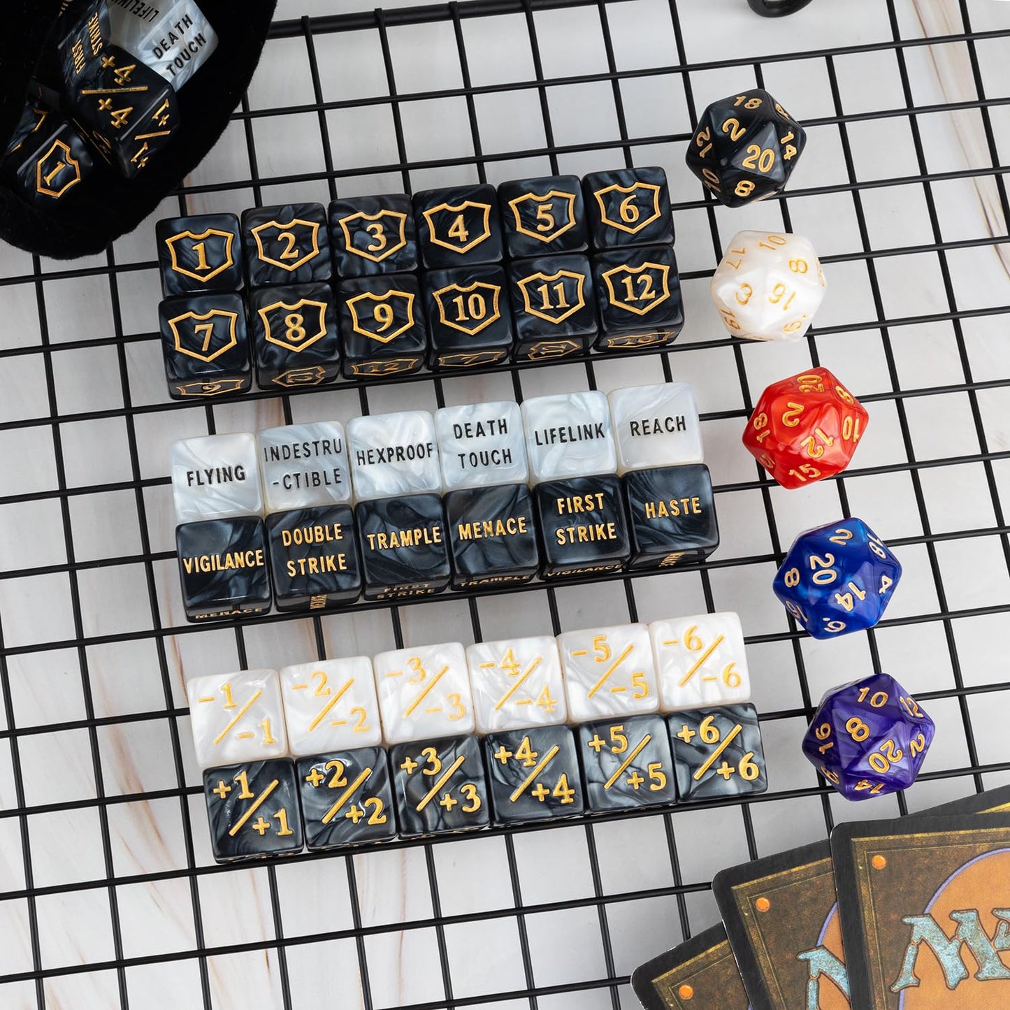LAMJAM 65-Piece MTG Dice Counters Set: +1 Buff Tokens, Shield Dice & Keyword Dice for MTG, TCG & Card Games