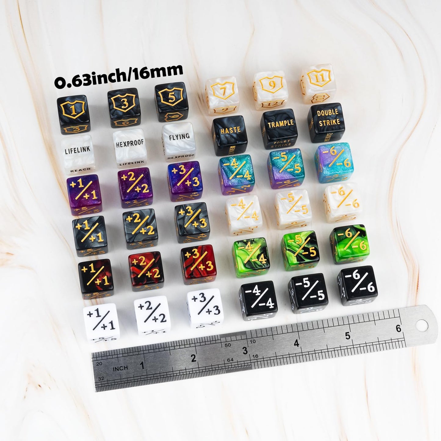 LAMJAM 78-Piece MTG Dice Counters Set with +1/+1 Buff Tokens | Acrylic Card Game Accessories