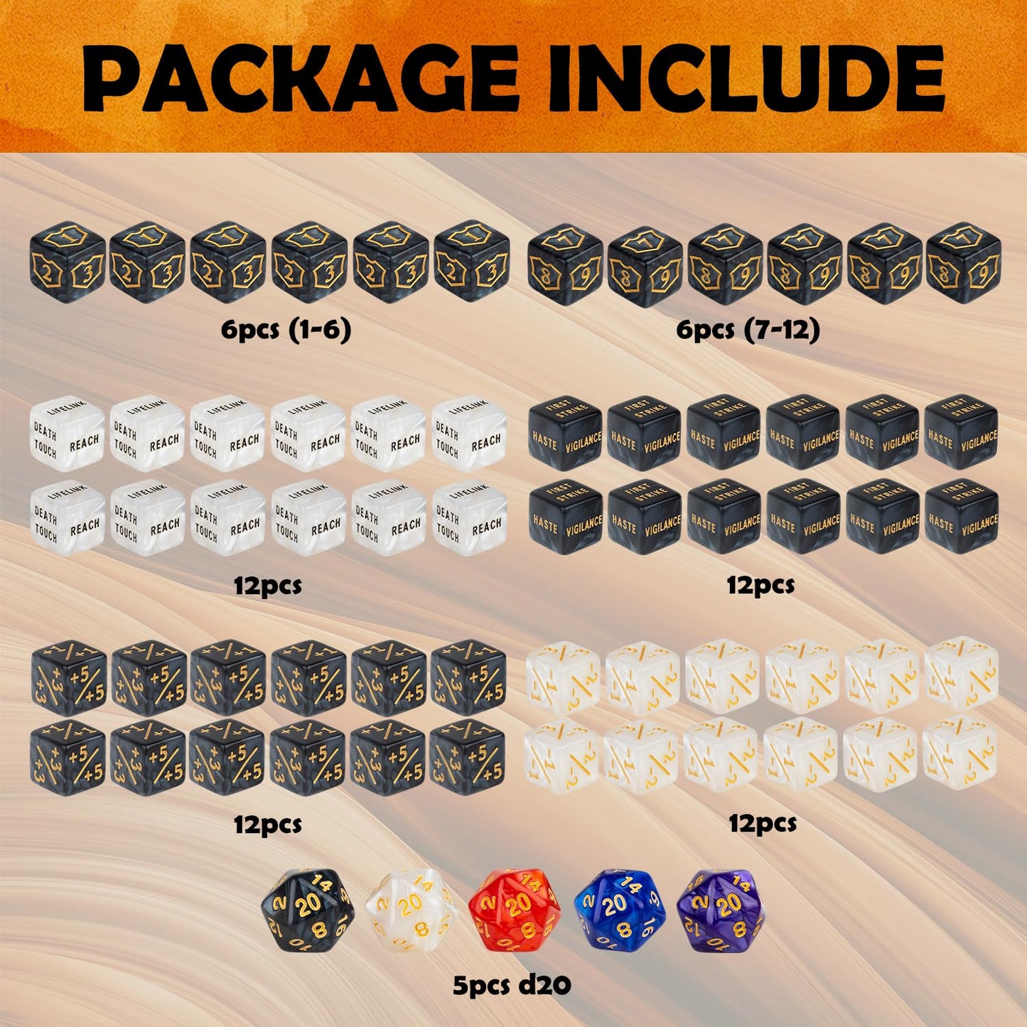 LAMJAM 65-Piece MTG Dice Counters Set: +1 Buff Tokens, Shield Dice & Keyword Dice for MTG, TCG & Card Games