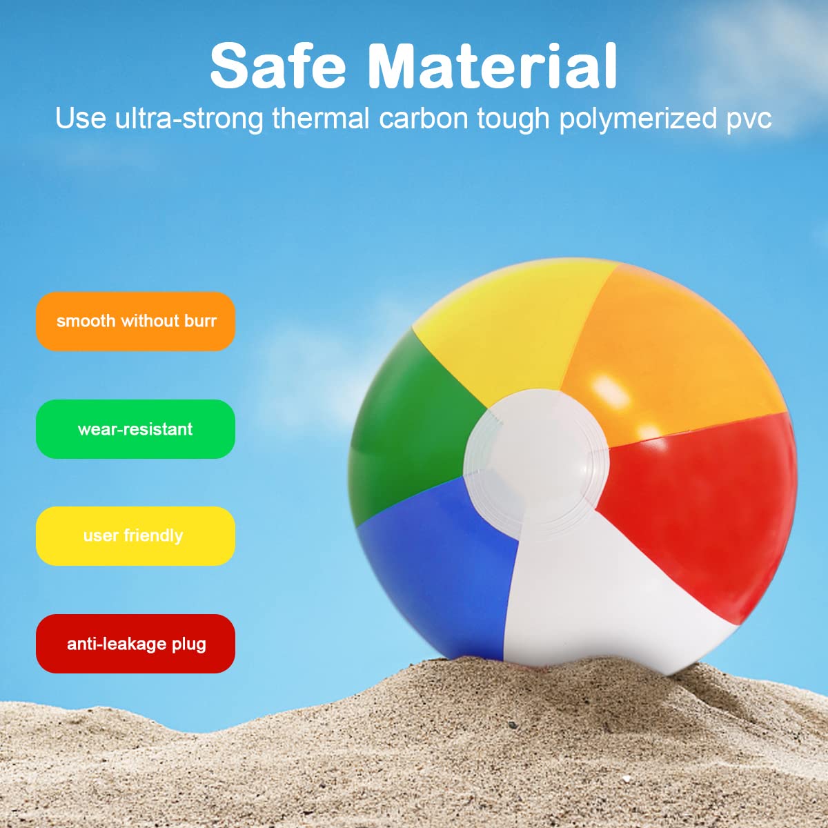 Lamnhin 16'' Beach Balls for Kids – 3 Pack Bulk Inflatable Pool Balls