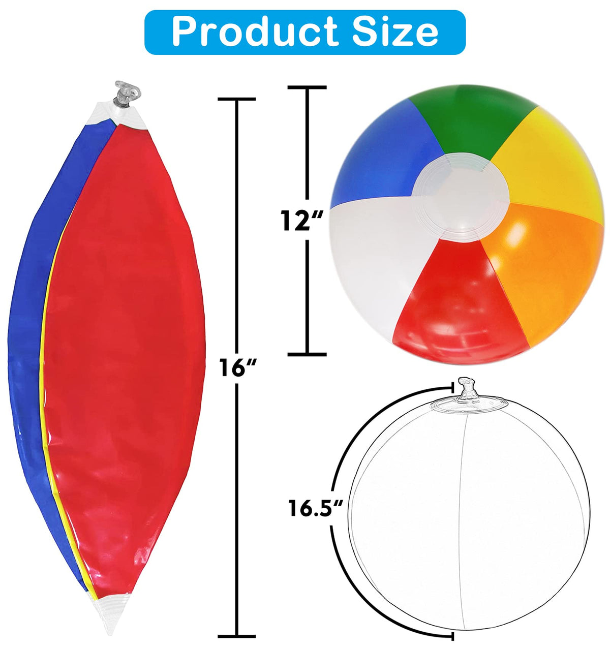 Lamnhin 16'' Beach Balls for Kids – 3 Pack Bulk Inflatable Pool Balls