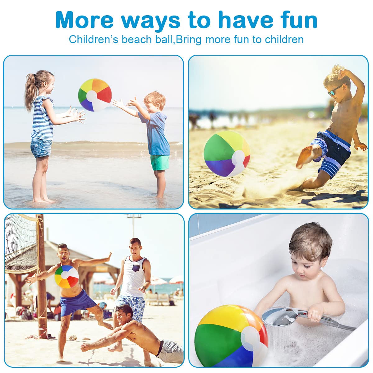 Lamnhin 16'' Beach Balls for Kids – 3 Pack Bulk Inflatable Pool Balls