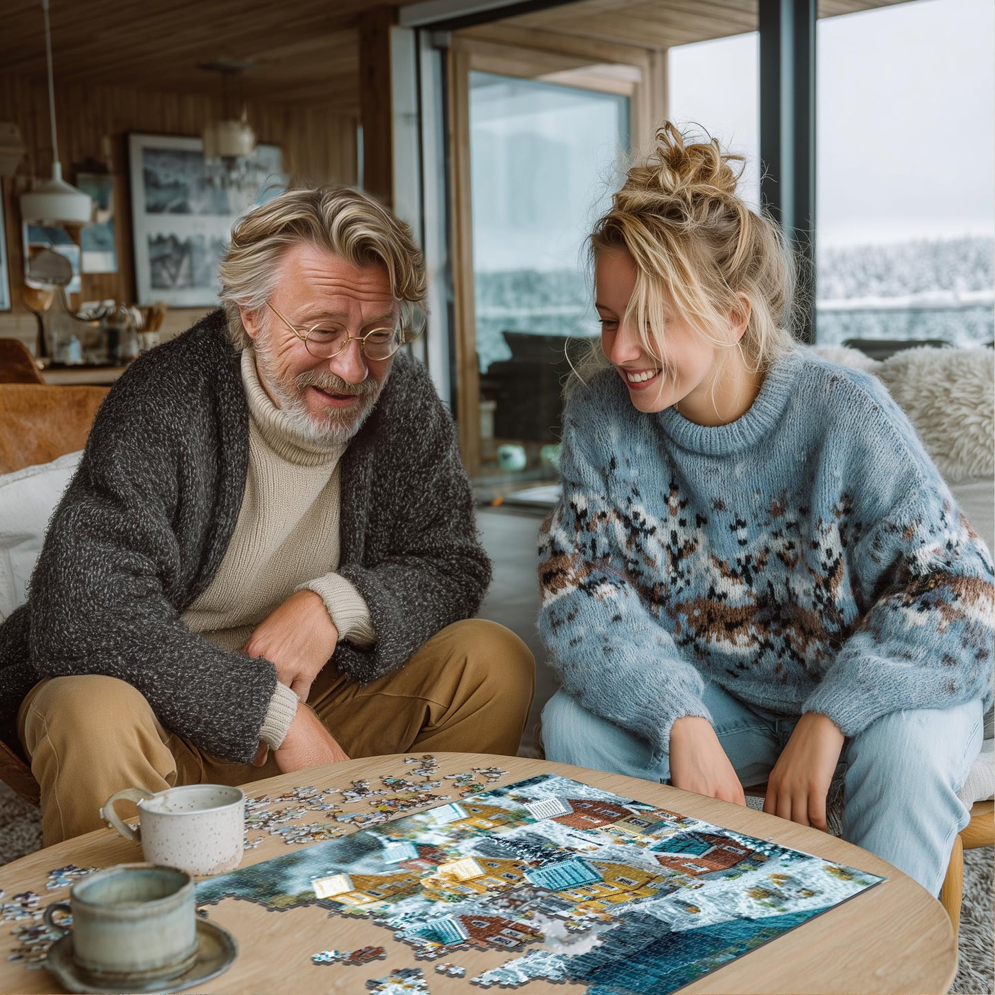 Lamplig Christmas Puzzles for Adults – 1000-Piece Winter Norway & Iceland Scene with 1:1 Poster