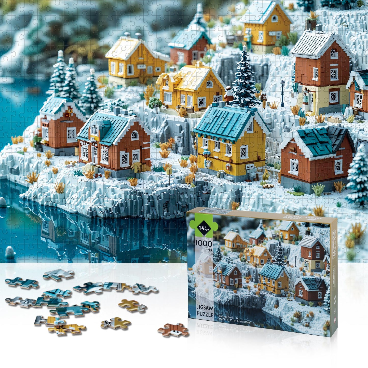 Lamplig Christmas Puzzles for Adults – 1000-Piece Winter Norway & Iceland Scene with 1:1 Poster