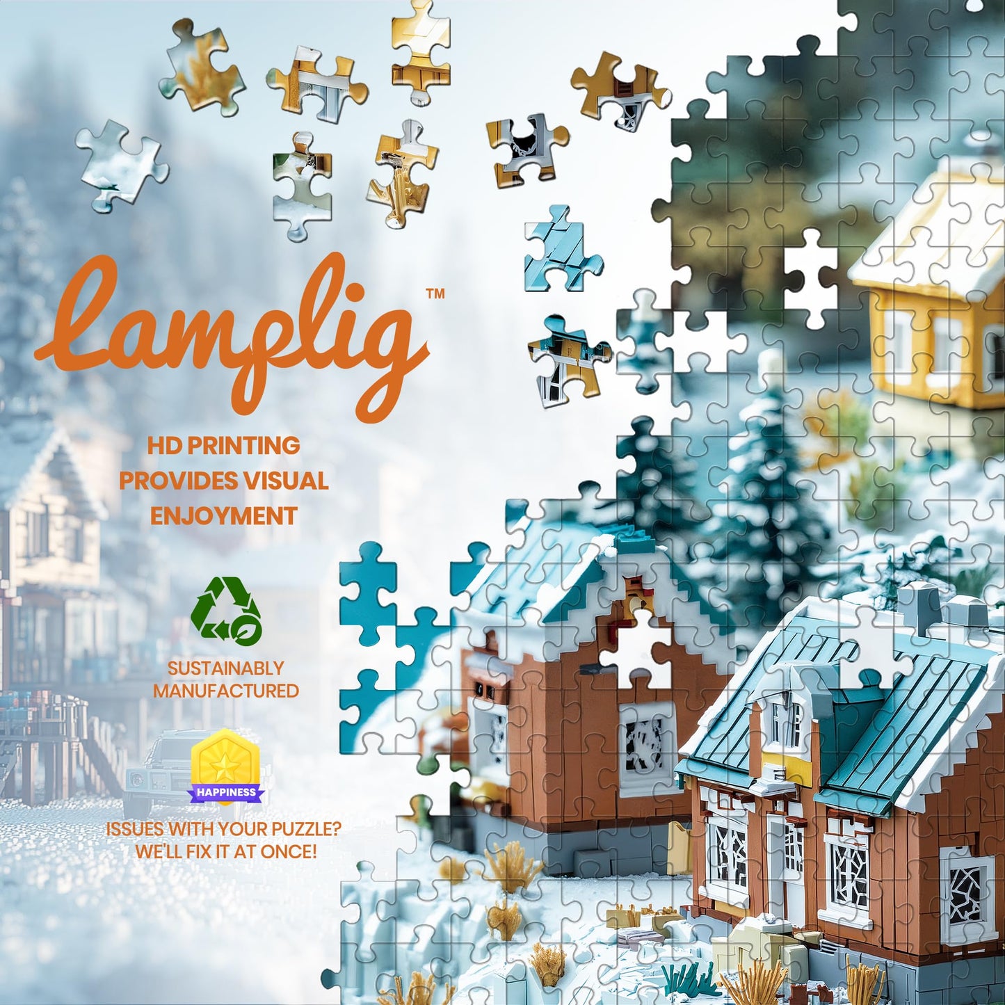 Lamplig Christmas Puzzles for Adults – 1000-Piece Winter Norway & Iceland Scene with 1:1 Poster