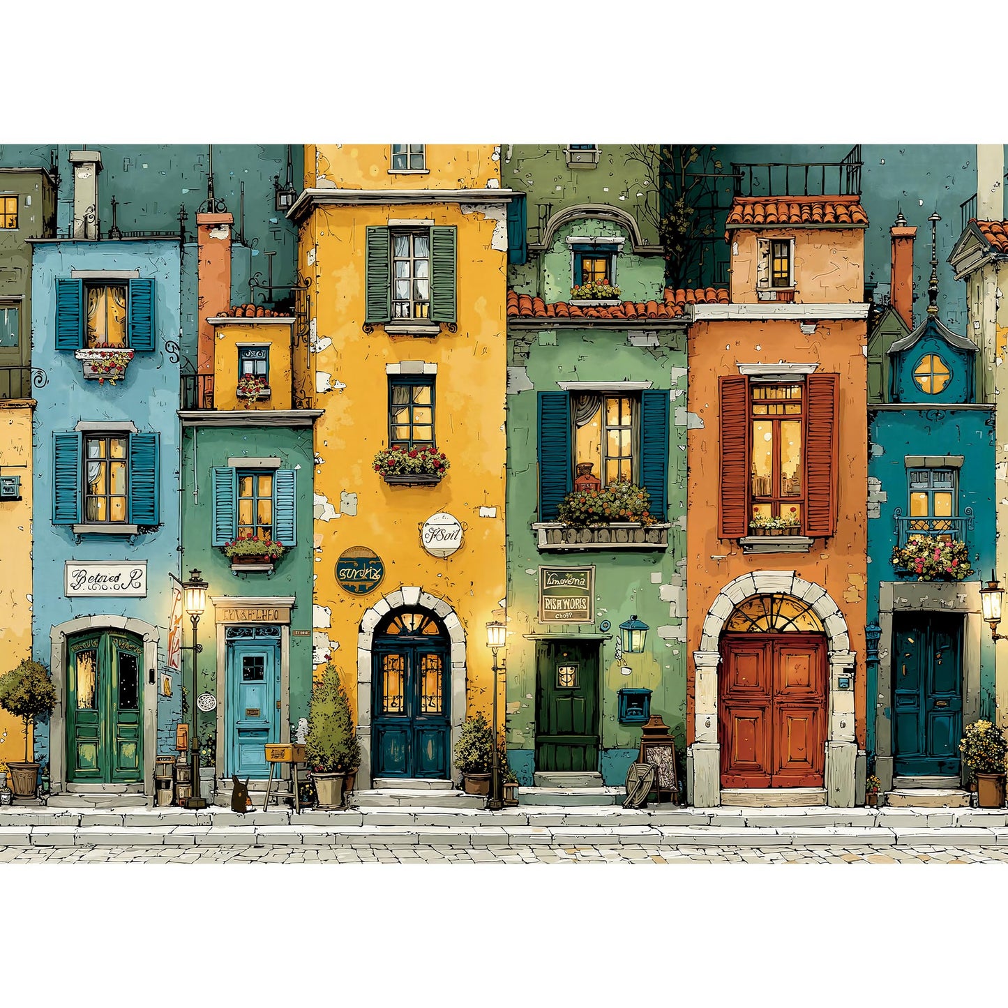 Lamplig 1000-Piece Puzzle: Fall Italy Town Street Vintage Landscape + 1:1 Poster