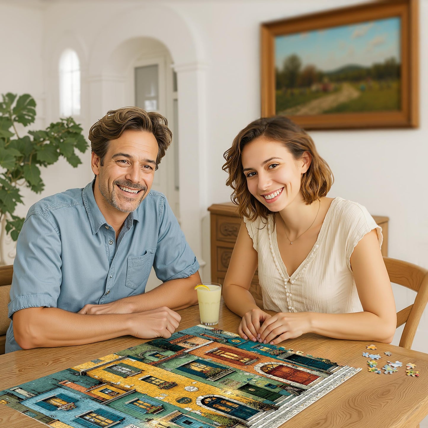 Lamplig 1000-Piece Puzzle: Fall Italy Town Street Vintage Landscape + 1:1 Poster