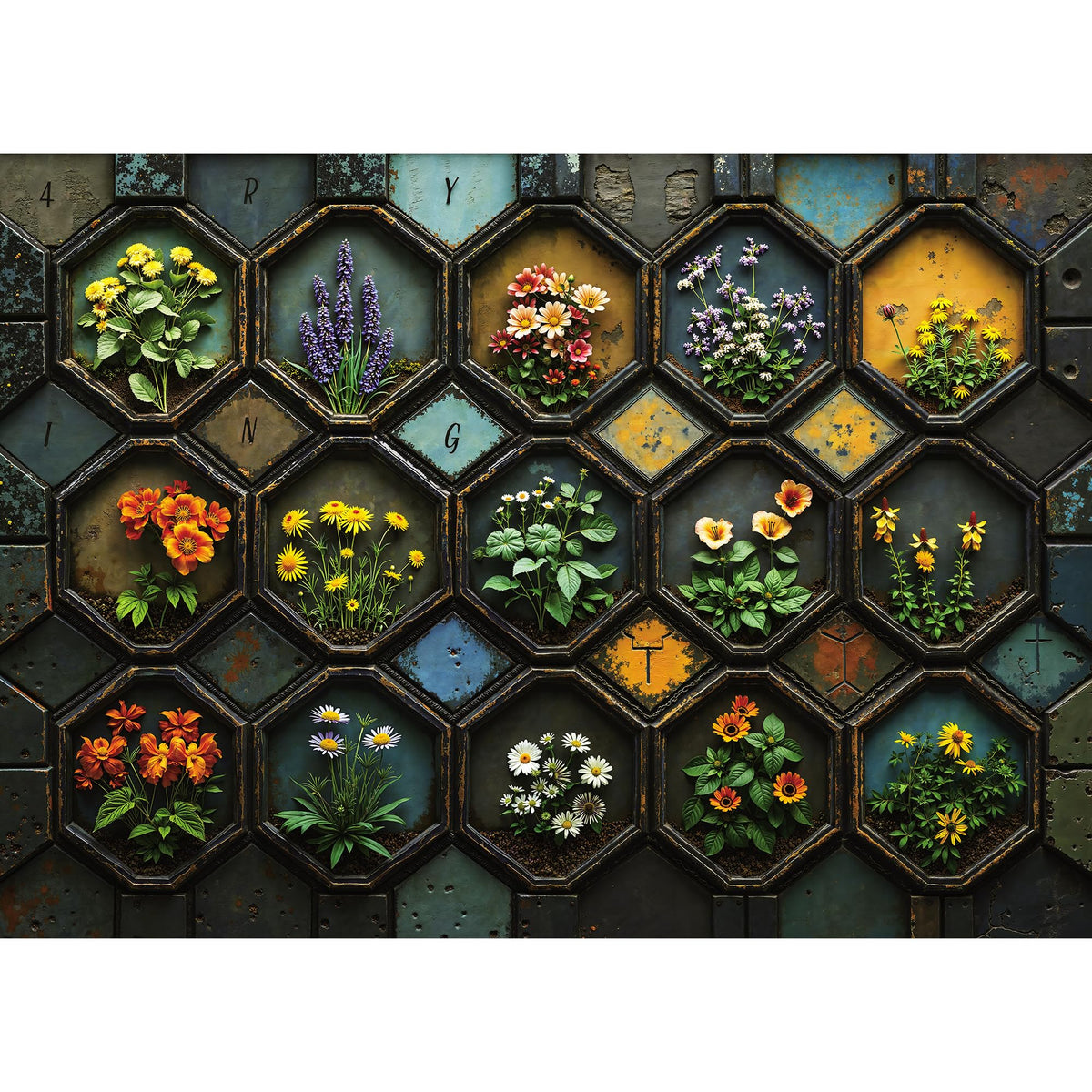 Lamplig 1000-Piece Flower Mosaic Puzzle for Adults – Garden & Nature, with 1:1 Poster & Lettered Back