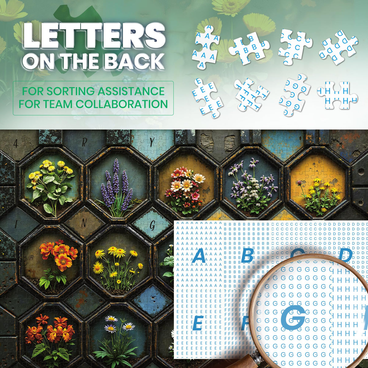 Lamplig 1000-Piece Flower Mosaic Puzzle for Adults – Garden & Nature, with 1:1 Poster & Lettered Back