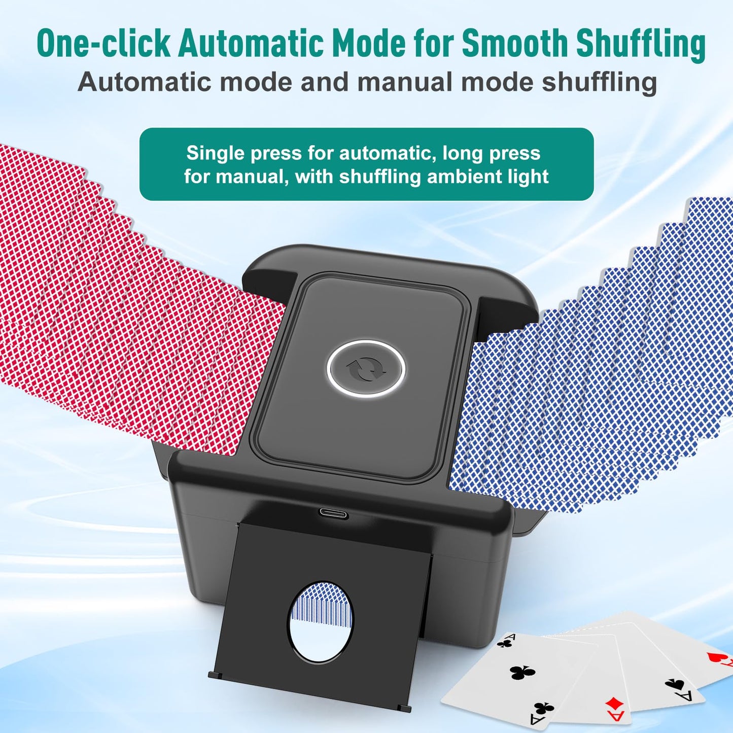 LAMZZP Automatic Card Shuffler for 2 Decks | Dual Mode, Type-C Rechargeable, Low Noise