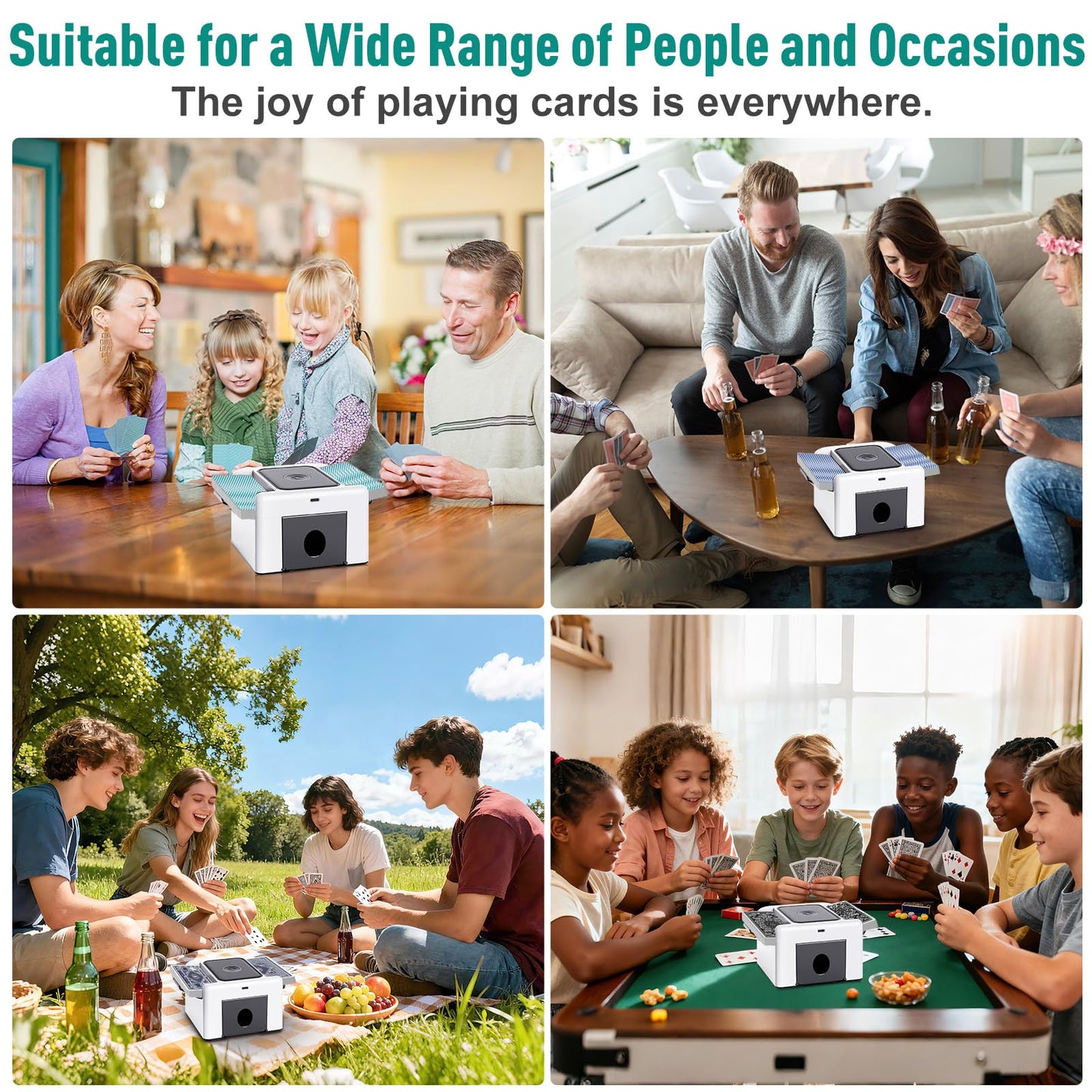 LAMZZP Automatic Card Shuffler — Dual-Mode, 2-Deck/4-Deck, USB-C Rechargeable