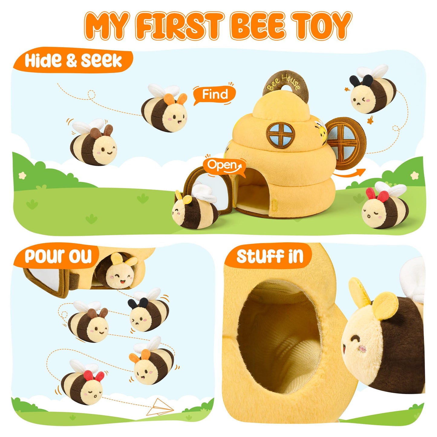 Lanbeby Beehive Infant Toy for 6–12 Months – 5 Sensory Bees, Crinkle, Rattle, Mirror & Music
