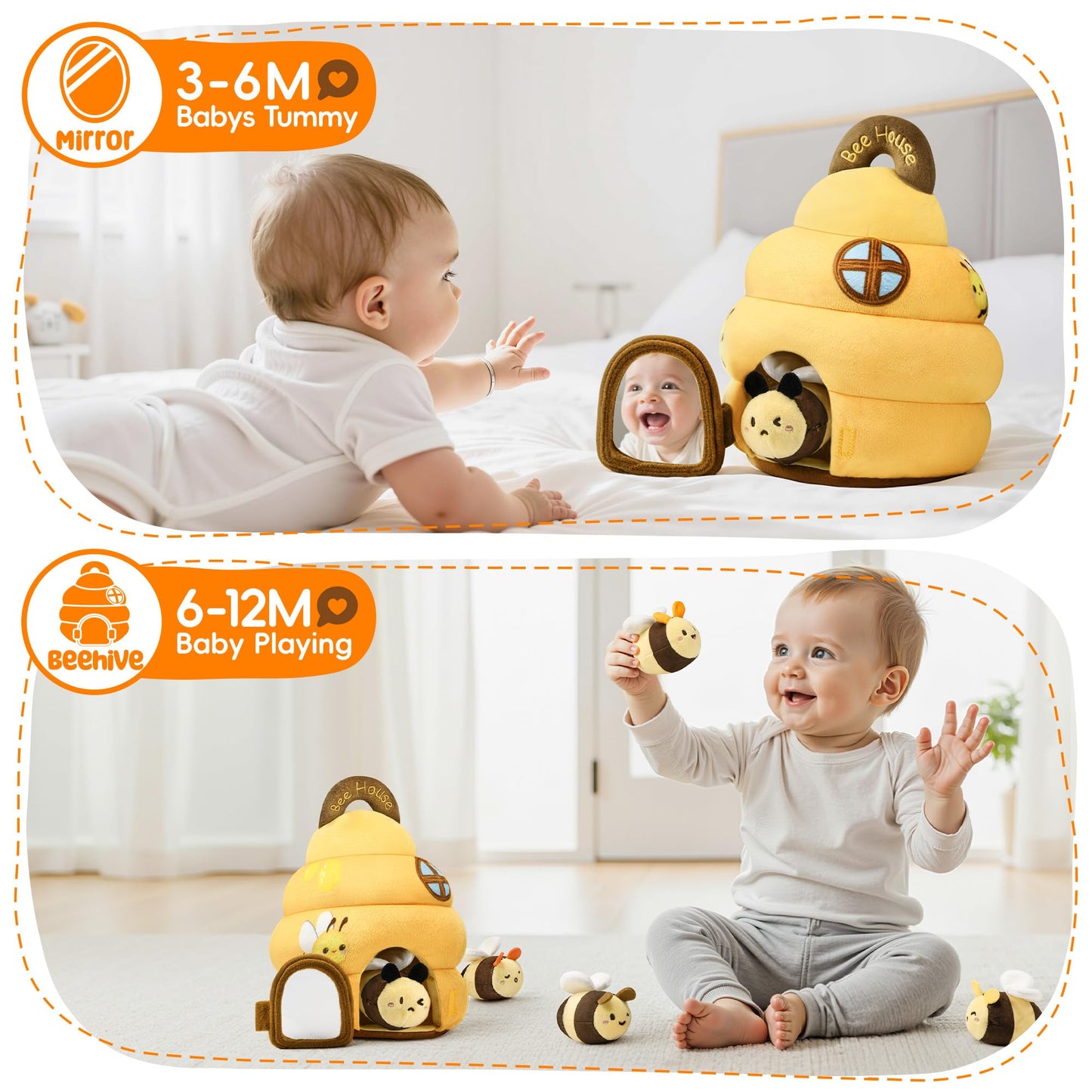 Lanbeby Beehive Infant Toy for 6–12 Months – 5 Sensory Bees, Crinkle, Rattle, Mirror & Music