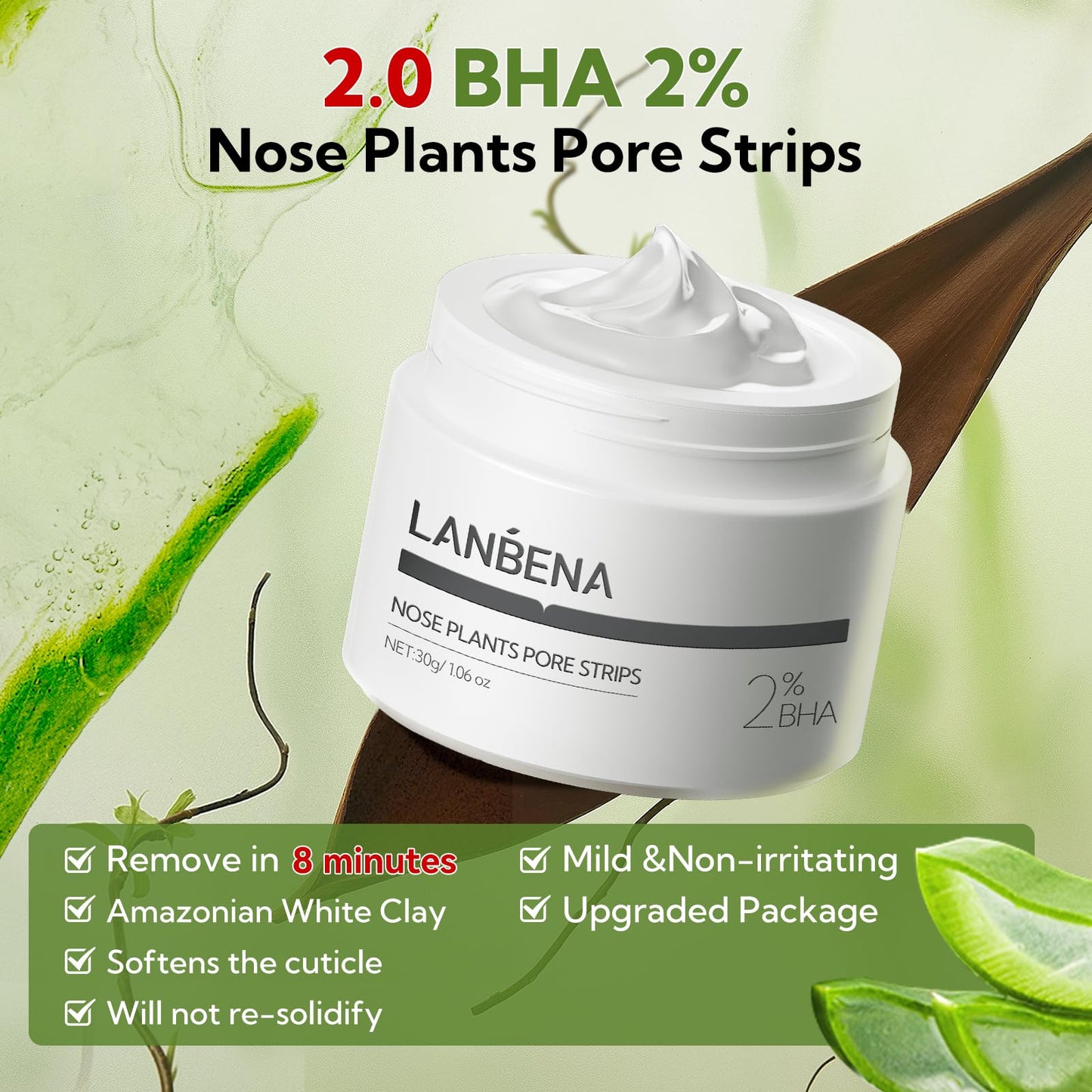 LANBENA 2-Pack Pore Strips: 2% Salicylic Acid Nose Strips + Bamboo Charcoal Mask
