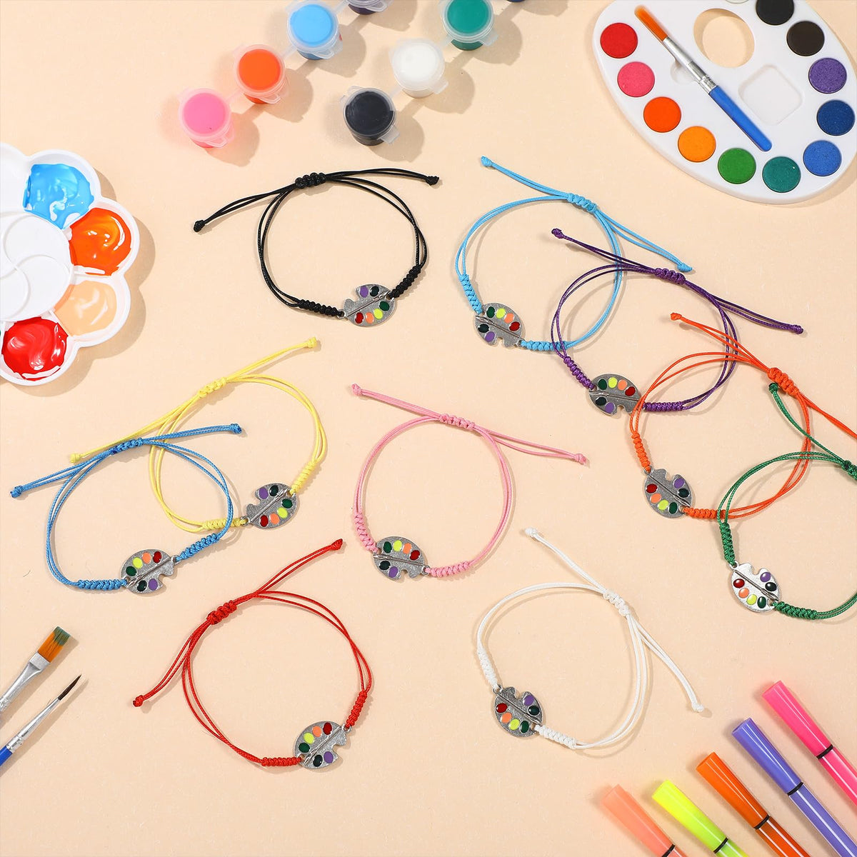 Landical 20 Pcs Art Paint Bracelets – Adjustable Paint Palette Jewelry for Art Parties (10 Colors)