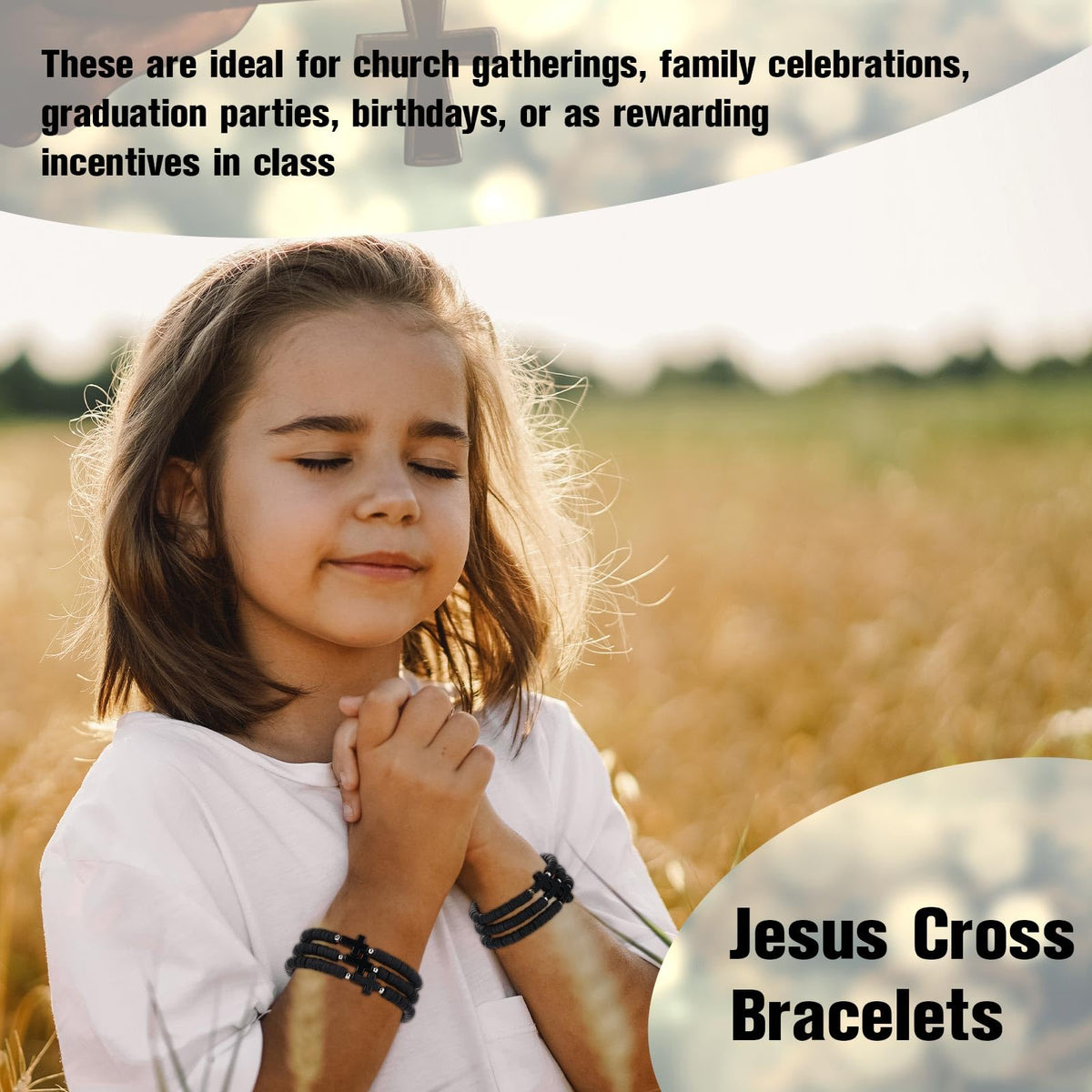Landical Cross Bracelets Bulk — 30 Pcs Elastic Black Polymer Clay Bead Wristbands