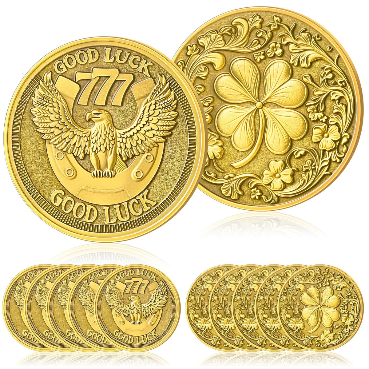 Landical 12 Pcs Lucky Coin – Four-Leaf Clover & Eagle Two-Sided Good Luck Charms