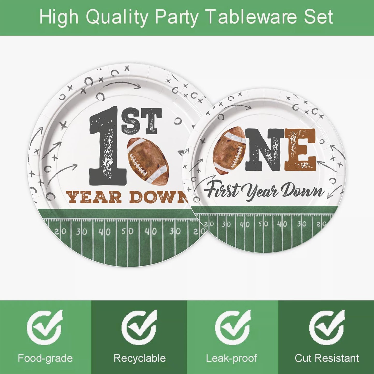 LANGASQUE Football First Year Down Birthday Decorations – 168 Pcs Party Set