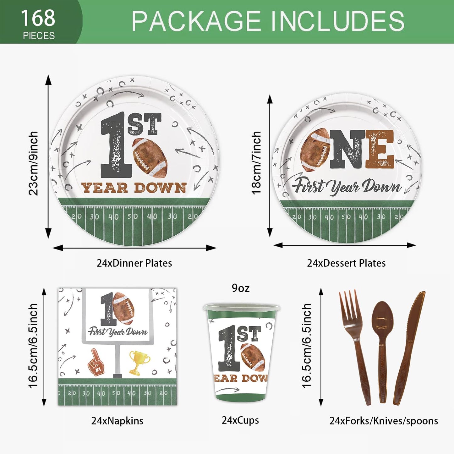 LANGASQUE Football First Year Down Birthday Decorations – 168 Pcs Party Set