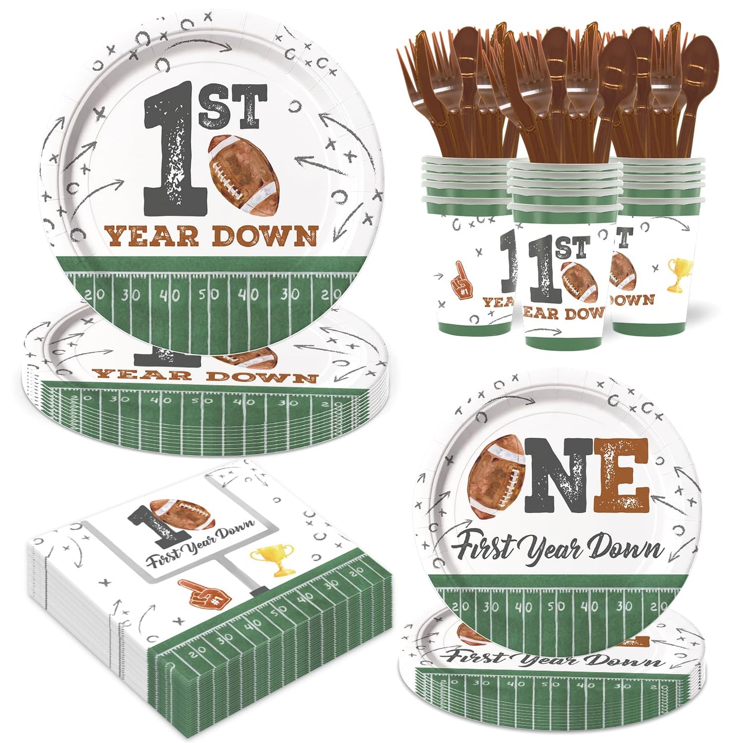 LANGASQUE Football First Year Down Birthday Decorations – 168 Pcs Party Set