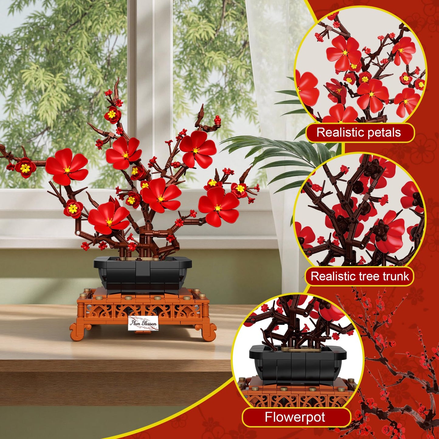LANGLICHUN Plum Blossom Building Blocks Set – 692 PCS 3D Plum Bonsai