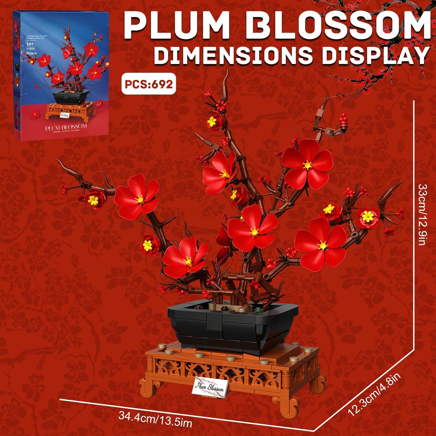 LANGLICHUN Plum Blossom Building Blocks Set – 692 PCS 3D Plum Bonsai