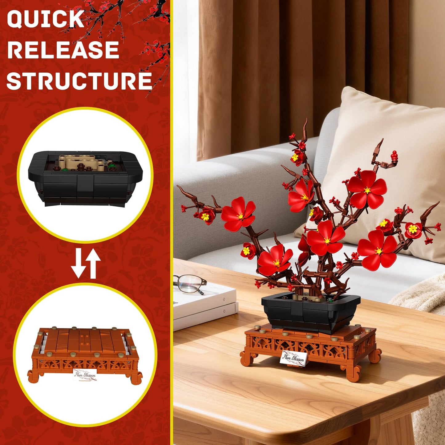 LANGLICHUN Plum Blossom Building Blocks Set – 692 PCS 3D Plum Bonsai