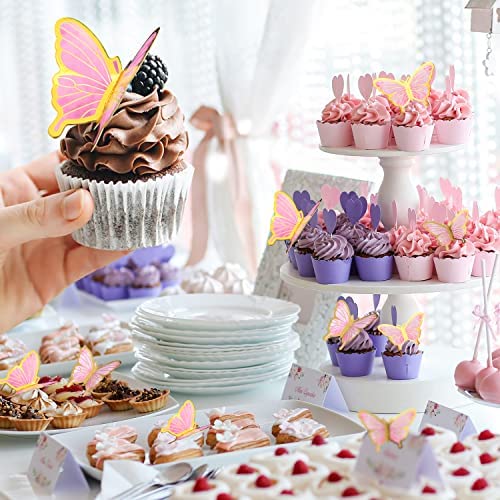 LANGPA 22-Pieces Butterfly Cake Decorations With Happy Birthday Acrylic Toppers Pink
