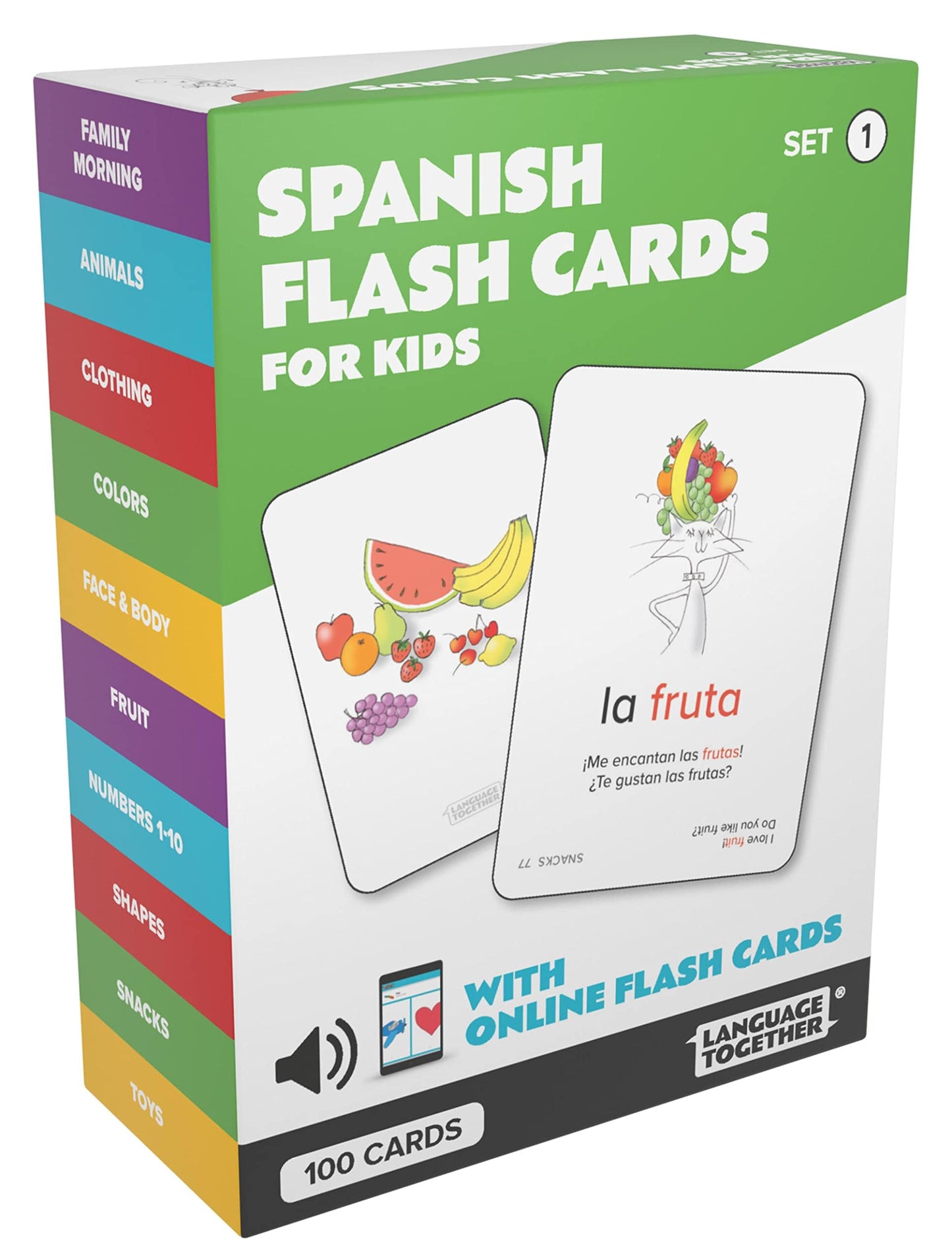 Language Together: Spanish Flash Cards for Kids — 100 First Words with Online Audio