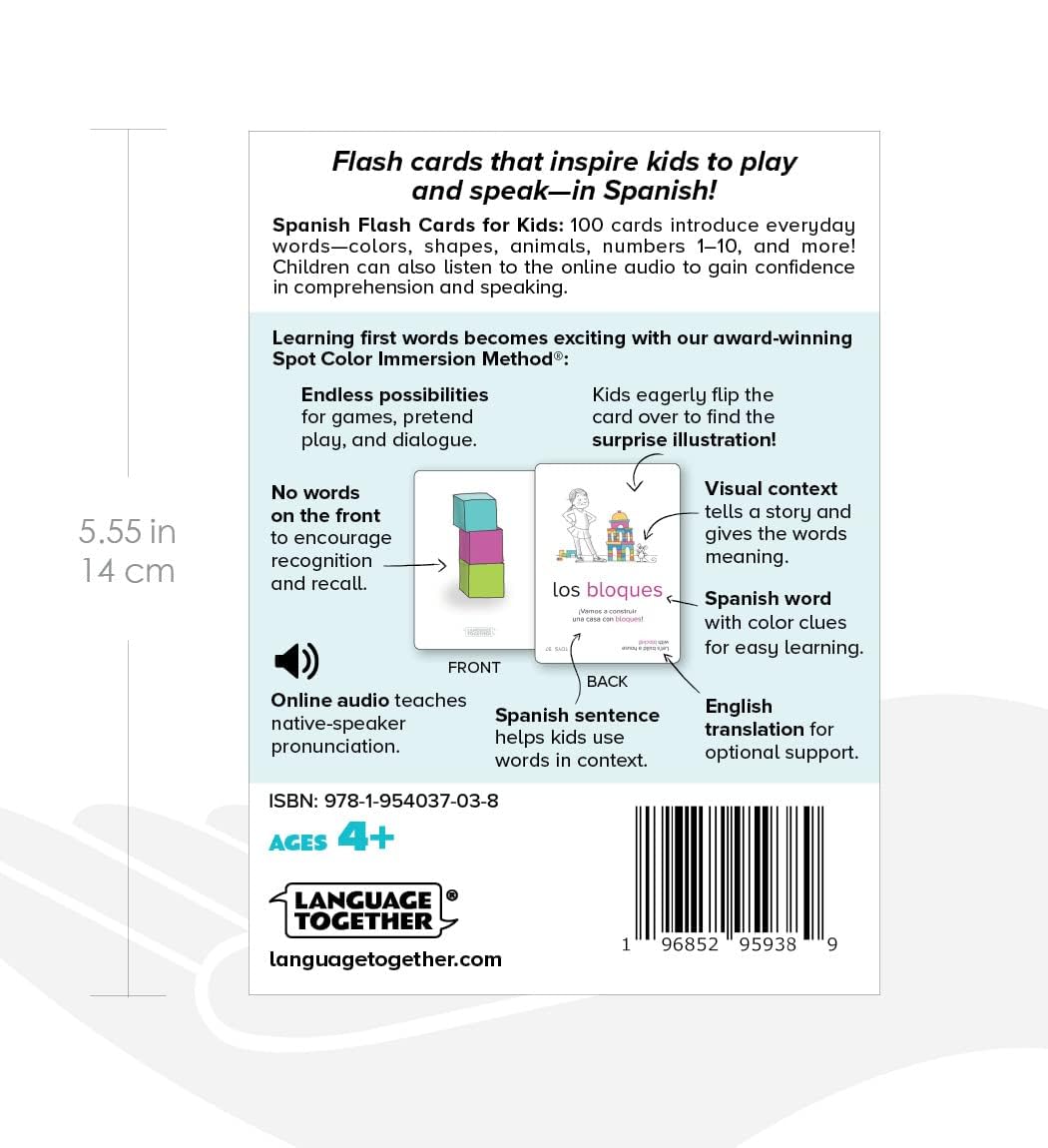 Language Together: Spanish Flash Cards for Kids — 100 First Words with Online Audio
