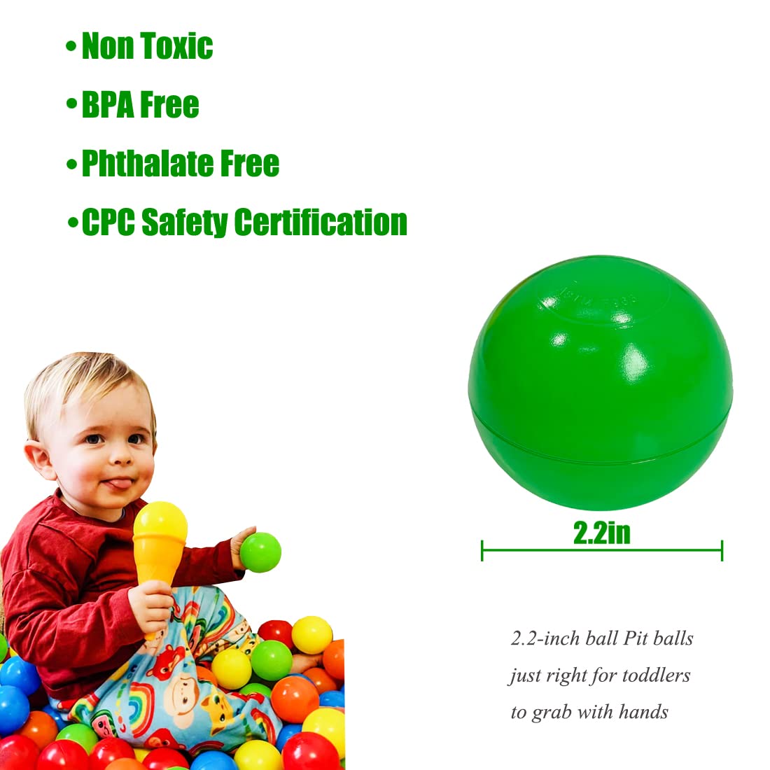 LANGXUN 50-Piece Soft Plastic Ball Pit Balls for Kids — 2.2" Colorful, Phthalate-Free