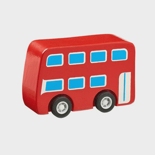Mini double decker bus - wooden push along toy vehicle