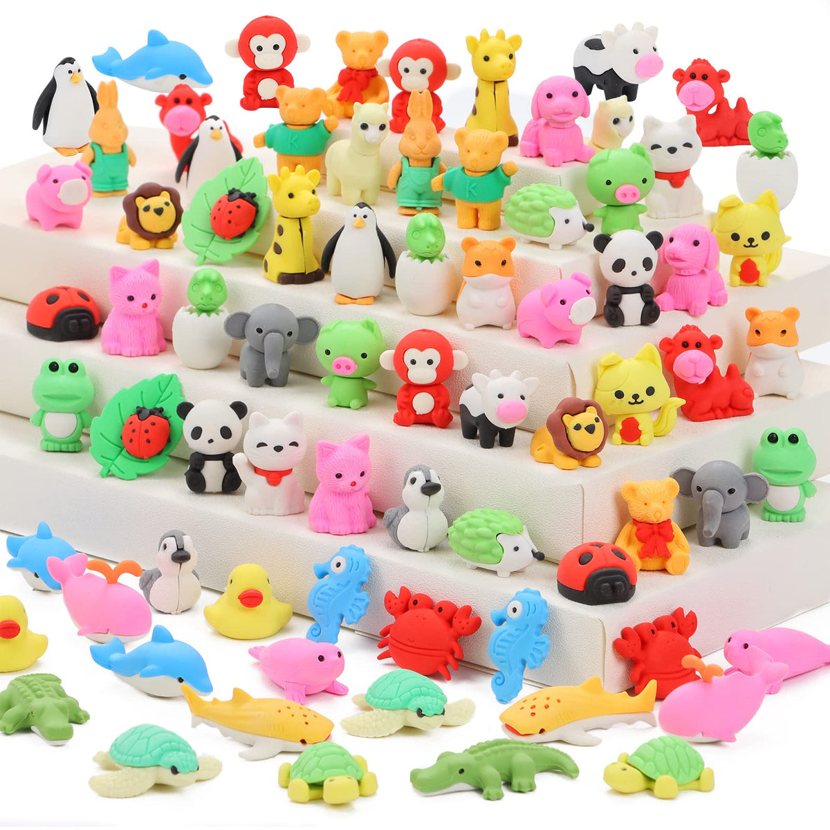 LanMa 70Pcs Animal Erasers – 3D Puzzle Take-Apart Desk Toys for Kids