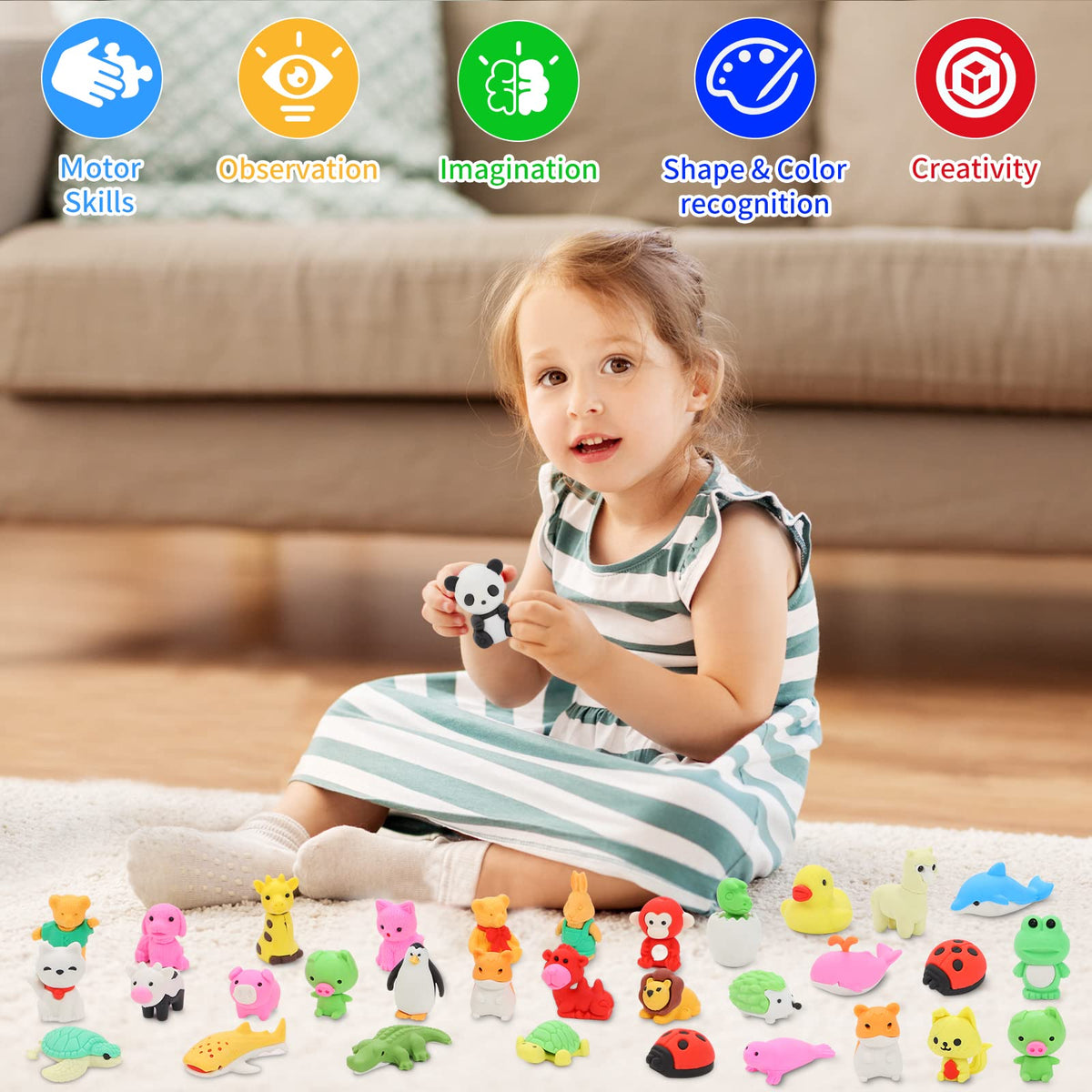 LanMa 70Pcs Animal Erasers – 3D Puzzle Take-Apart Desk Toys for Kids