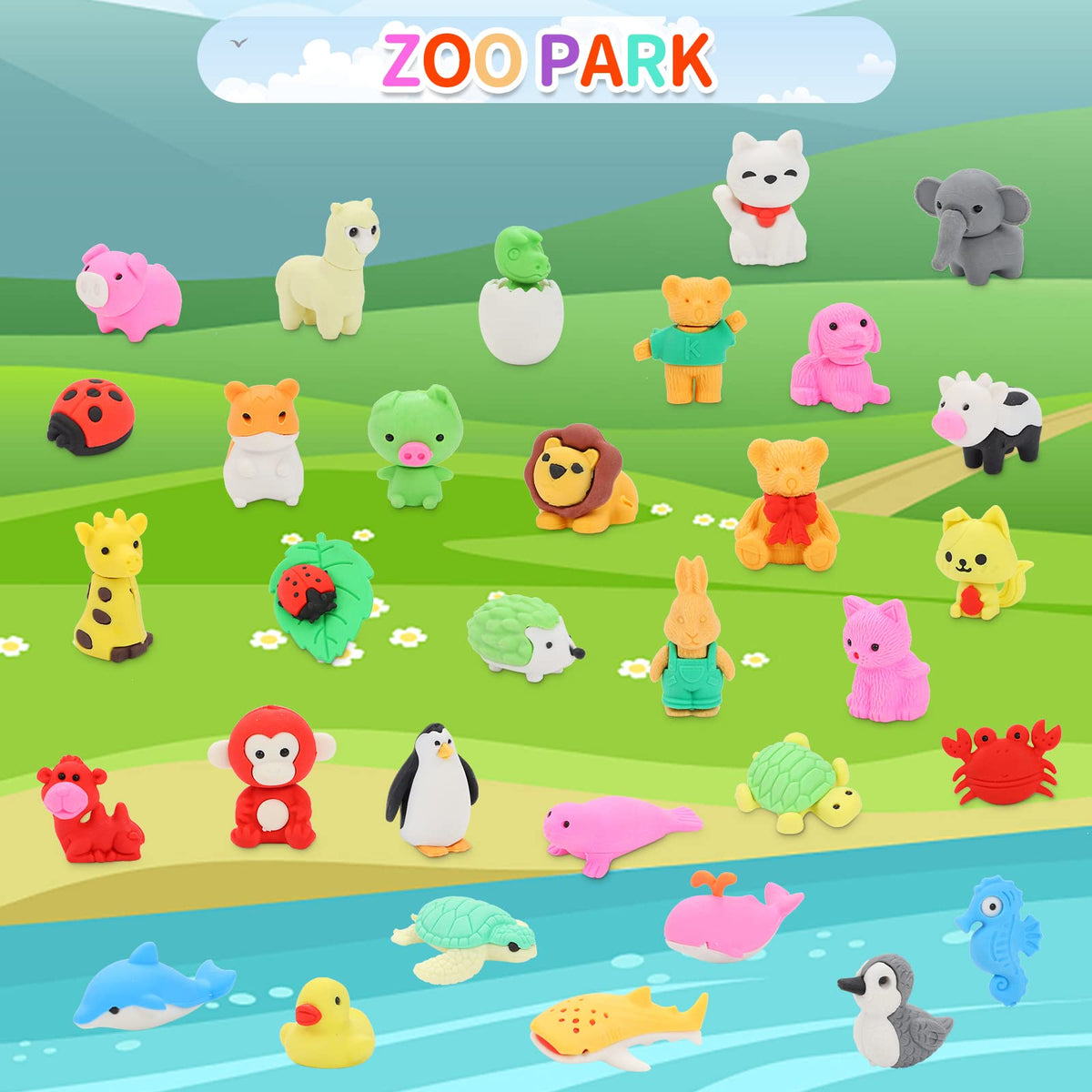 LanMa 70Pcs Animal Erasers – 3D Puzzle Take-Apart Desk Toys for Kids