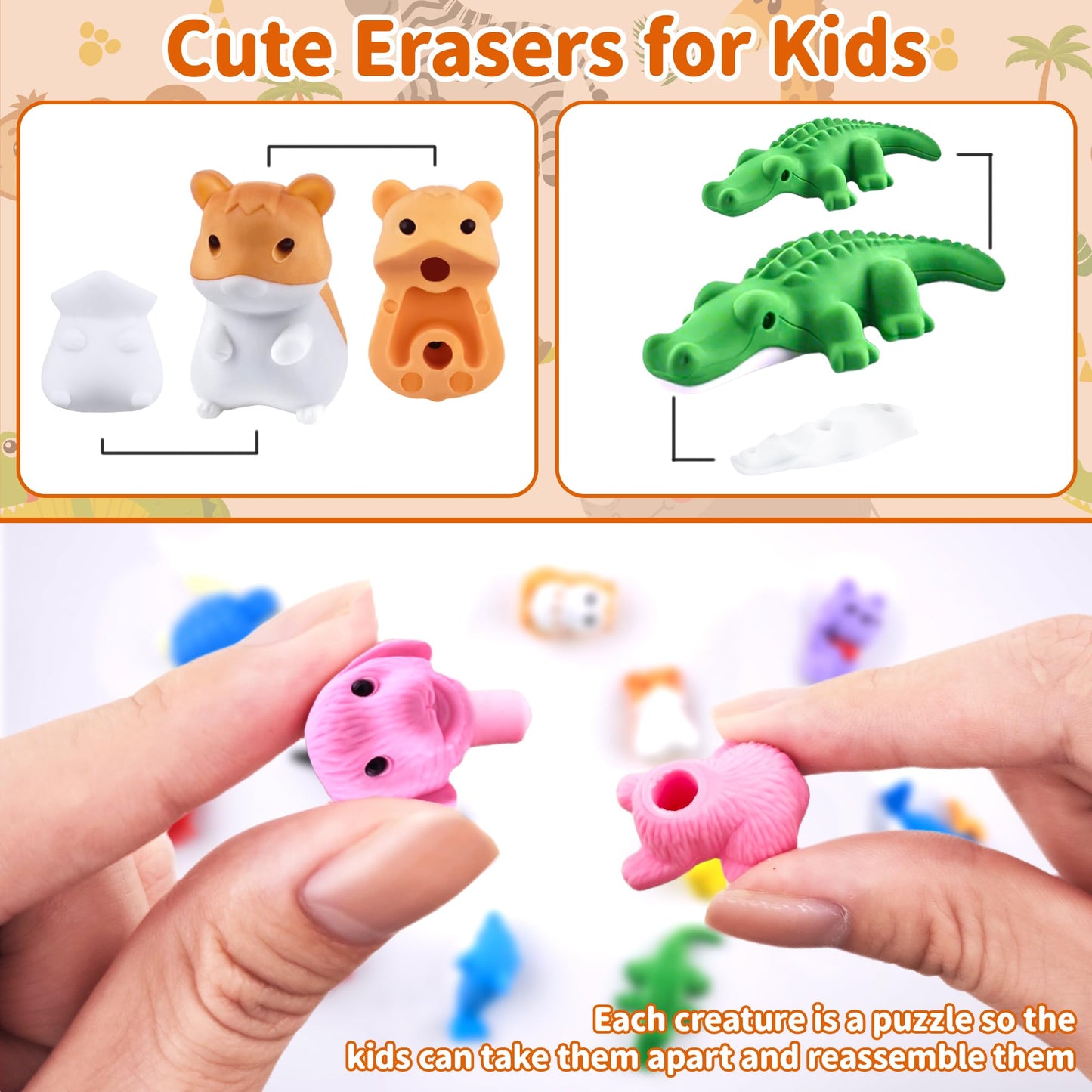 LanMa 30 Pack Hamster Erasers – 3D Take Apart Desk Pets for Kids, Classroom Prizes